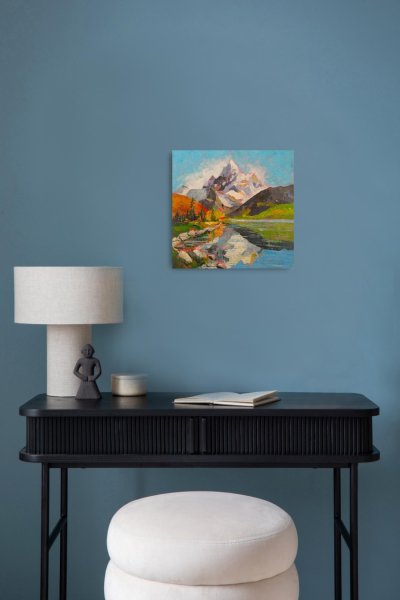 Imagen adicional 2: Posimpresionismo Paisaje Pintura "Aguas tranquilas, picos infinitos", pintor Evgenia Smirnova acrílico madera 