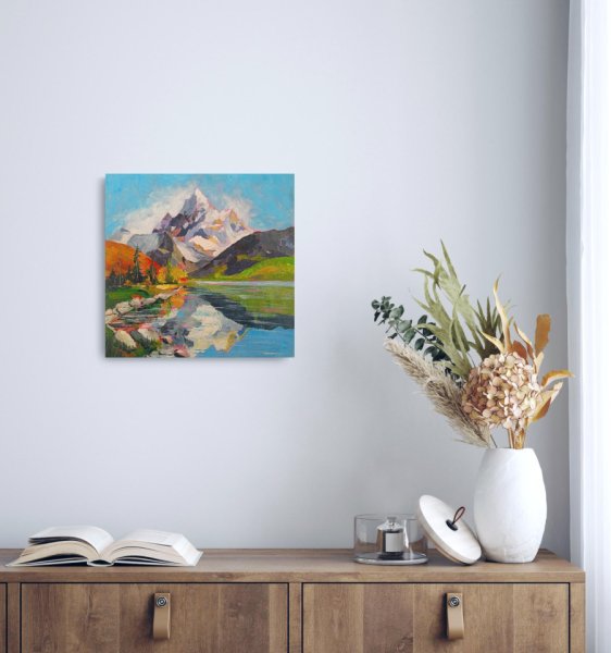 Imagen adicional 3: Posimpresionismo Paisaje Pintura "Aguas tranquilas, picos infinitos", pintor Evgenia Smirnova acrílico madera 