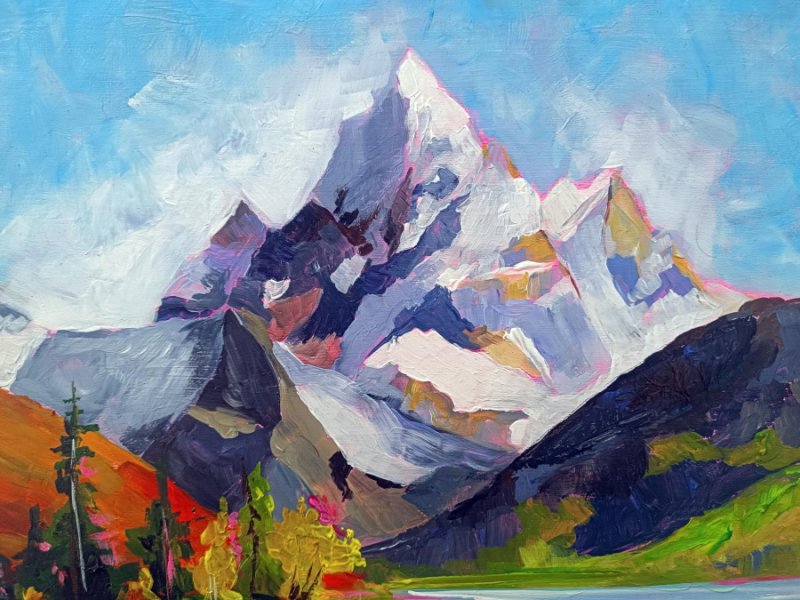 Imagen adicional 4: Posimpresionismo Paisaje Pintura "Aguas tranquilas, picos infinitos", pintor Evgenia Smirnova acrílico madera 