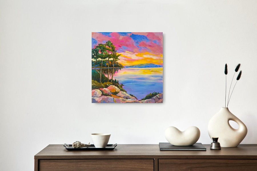 Imagen adicional 1: Posimpresionismo Paisaje Pintura "La última luz del verano", pintor Evgenia Smirnova acrílico madera 