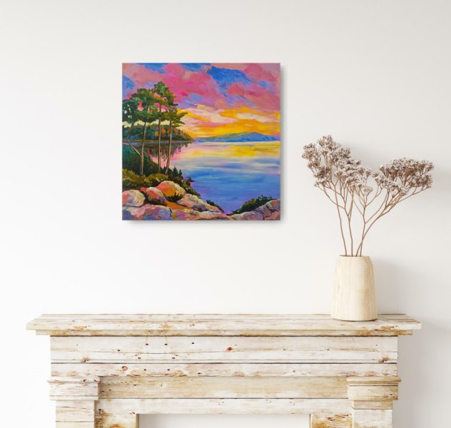 Imagen adicional 2: Posimpresionismo Paisaje Pintura "La última luz del verano", pintor Evgenia Smirnova acrílico madera 