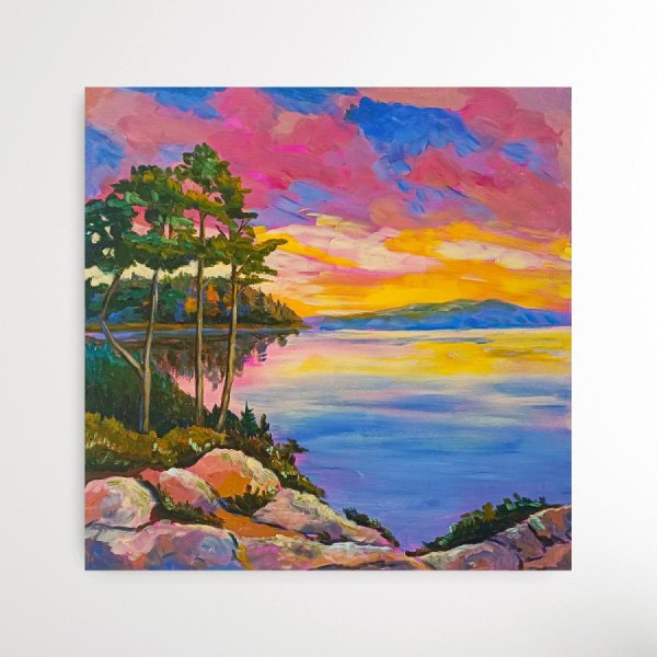 Imagen adicional 3: Posimpresionismo Paisaje Pintura "La última luz del verano", pintor Evgenia Smirnova acrílico madera 