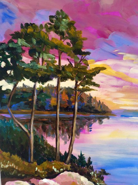 Imagen adicional 4: Posimpresionismo Paisaje Pintura "La última luz del verano", pintor Evgenia Smirnova acrílico madera 