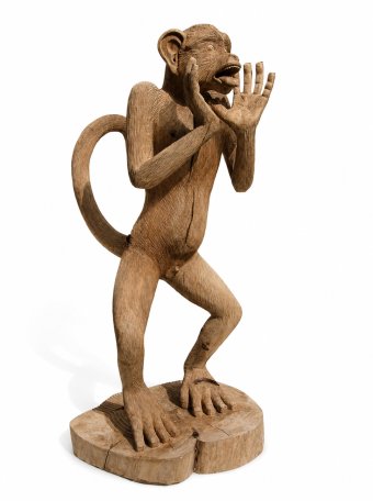 Sculpture "Green Monkey Figure" by sculptor Sculi Wood at Jose Art Gallery