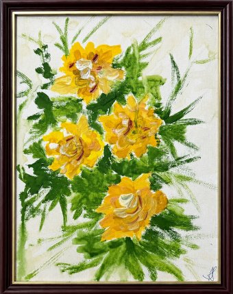 Yellow flowers in green leaves