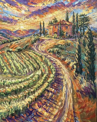 Peinture "Sérénité baignée de soleil", peintre Oksana Almiz huile toile à la Jose Art Gallery