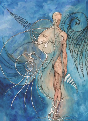 Drawing "Binding" by illustrator Karine Runich mixed method paper at Jose Art Gallery