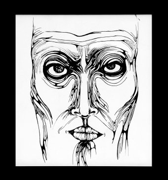 Drawing "The Anonymous" by illustrator Karine Runich drawing ink paper at Jose Art Gallery