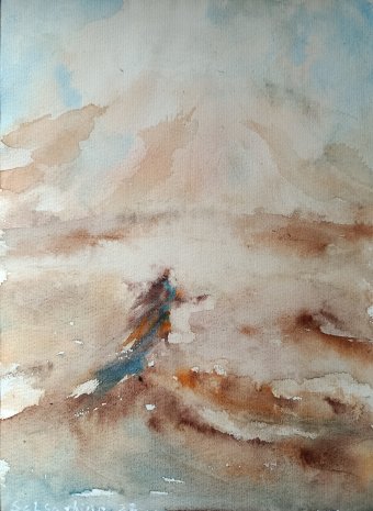 Peinture "Mirages du désert marocain", peintre Selena Sashina aquarelle papier à la Jose Art Gallery