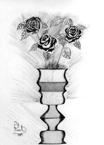 Grafika "Kwiatowa elegancja w czarnym tuszu", ilustrator Paul Bonnie Kent tusz papier w Jose Art Gallery