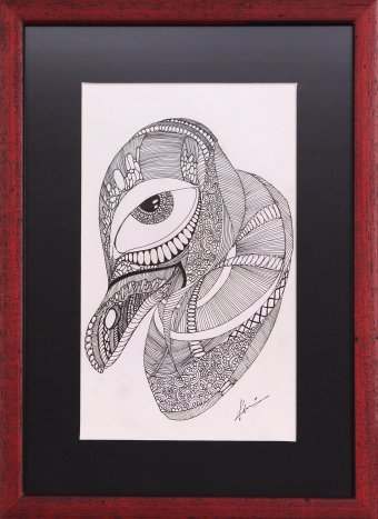 Drawing "Sad clown" by illustrator Karine Runich drawing ink paper at Jose Art Gallery