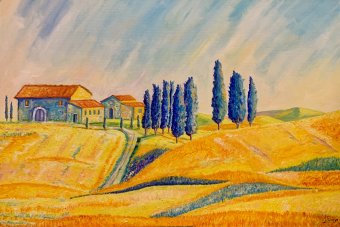 Painting "Magical Tuscany" by painter Angelo Ferro oil cardboard at Jose Art Gallery