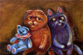 Pittura "Ritratto con Benny Blue", pittore Nikolaienko Julia olio tela alla Jose Art Gallery