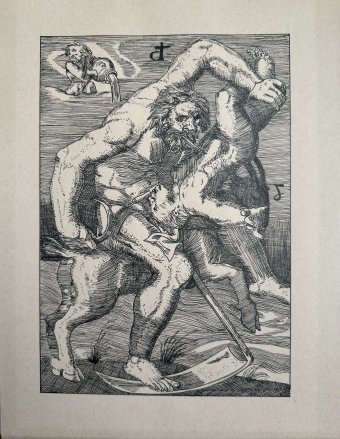 Drawing "The Triumph of Strength" by illustrator Carlos Barta ink paper at Jose Art Gallery