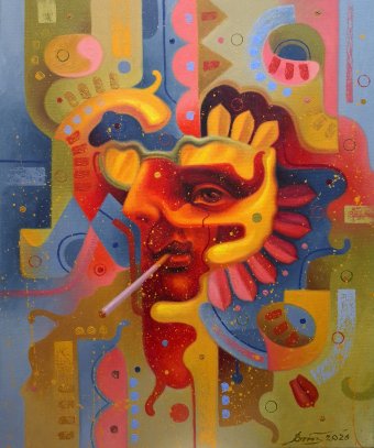 Painting "Through Yellow Glasses" by painter Serhii Voichenko oil canvas at Jose Art Gallery