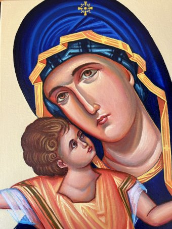 Pittura "Vergine della Tenerezza", pittore Stefan Rybkevych olio tela alla Jose Art Gallery