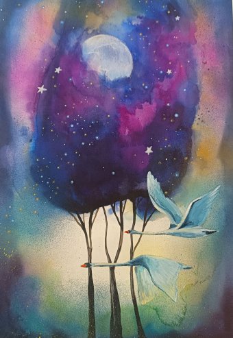 Painting "The Forest of Stars" by painter Evgenia Smirnova watercolor paper at Jose Art Gallery