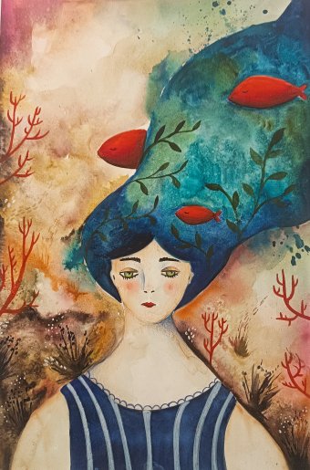 Painting "Moonlit Waters" by painter Evgenia Smirnova watercolor paper at Jose Art Gallery