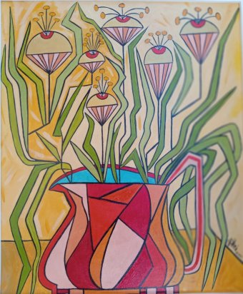 Pintura "Vaso com flores (Cat. nº 228)", pintor Sergio Billeri óleo papelão na Jose Art Gallery