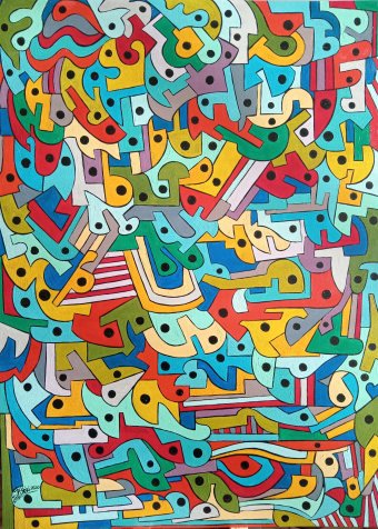 Painting "Composition 28 (Cat. No. 210)" by painter Sergio Billeri oil wood at Jose Art Gallery