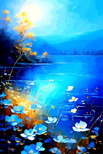 Art numérique "Fleurs du Lac Bleu", artiste numérique Viktor Levchenko à la Jose Art Gallery