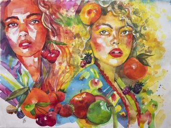 Malarstwo "Letnie owoce", malarz Kateryna Bortsova akwarela papier w Jose Art Gallery