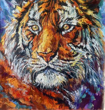 Peinture "Dans les yeux du tigre", peintre Oksana Almiz huile toile à la Jose Art Gallery