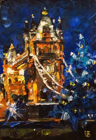 Malarstwo "Boże Narodzenie w Londynie", malarz Kateryna Bortsova olej płótno w Jose Art Gallery