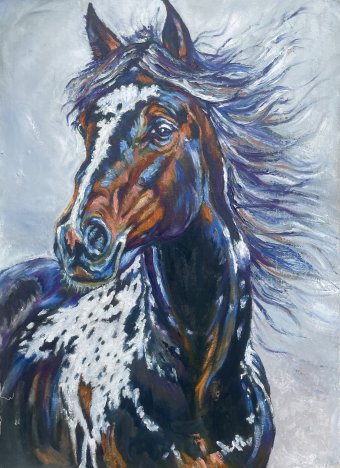 Peinture "Énergie de l'Appaloosa sauvage", peintre Oksana Almiz huile toile à la Jose Art Gallery