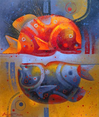 Painting "A dream about two fish" by painter Serhii Voichenko oil canvas at Jose Art Gallery