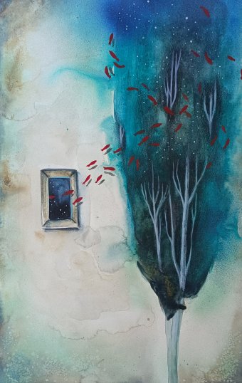 Pintura "A janela entre mundos", pintor Evgenia Smirnova aquarela papel na Jose Art Gallery
