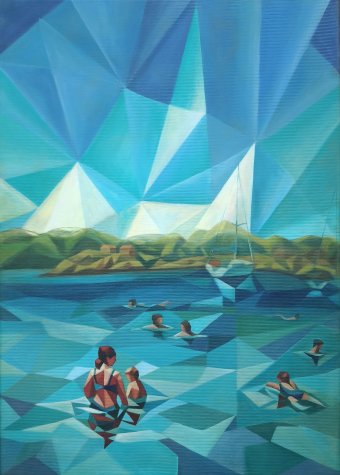 Pintura "Nadadores no Mar Adriático – Kornat", pintor GotLen acrilo tela de pintura na Jose Art Gallery
