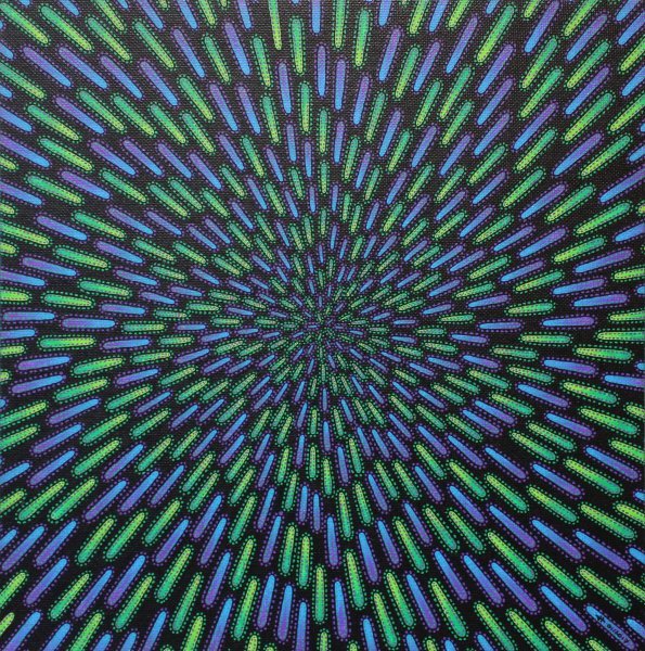 Contemporary Art Genre Painting Green and purple particle by painter Jonathan Pradillon acrylic canvas 