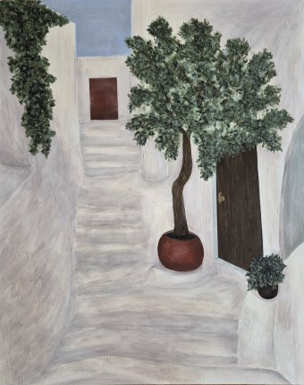 Painting "Cozy Mediterranean" by painter Yuliya Suhonosova acrylic canvas at Jose Art Gallery