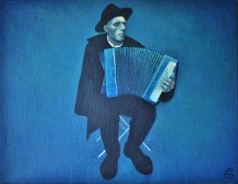 Painting "The Blind Bayanist" by painter Dmitriy Svechnikov oil canvas at Jose Art Gallery