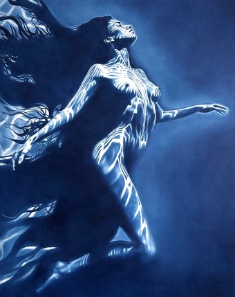 Painting "Carrying the Light –Underwater" by painter Julia Shilo oil canvas at Jose Art Gallery