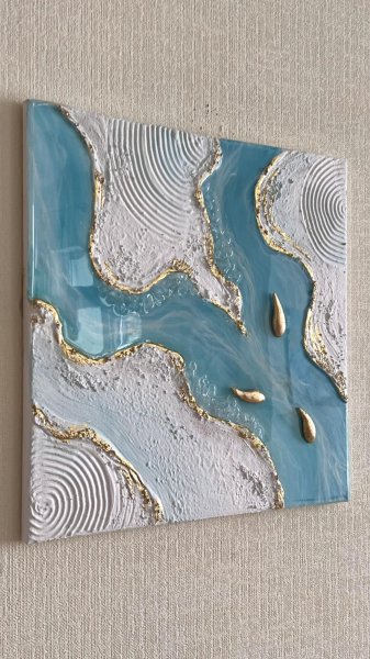 Additional view 4: Contemporary Art Interior Painting Turquoise memory by painter Yuliia Kiselova mixed method canvas 