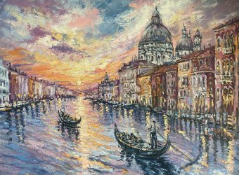 Peinture "Heure dorée à Venise", peintre Oksana Almiz huile toile à la Jose Art Gallery