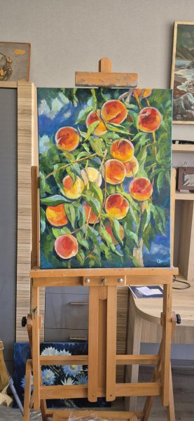 Additional view 4: Post-Impressionism Still-Life Painting The peaches are ripe by painter Oksana Potomkina oil canvas 