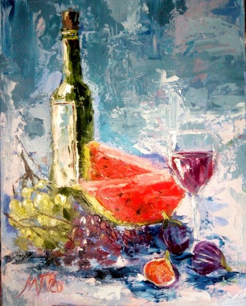 Still life with watermelon Painting by Marina Gaidar