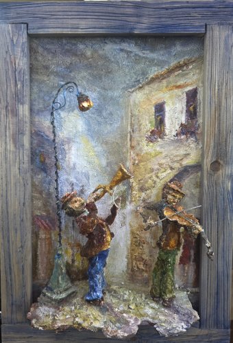 Malarstwo "Melodia starej ulicy", malarz Vardan Azaryan olej drewno w Jose Art Gallery