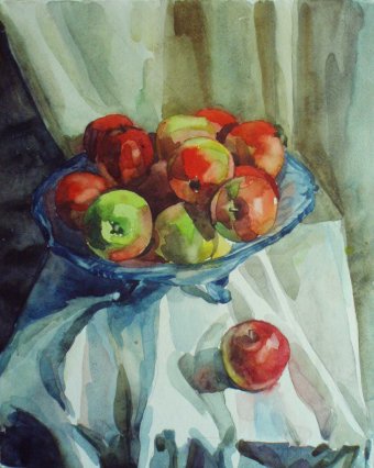 Malarstwo "Jabłka", malarz Kateryna Bortsova akwarela papier w Jose Art Gallery