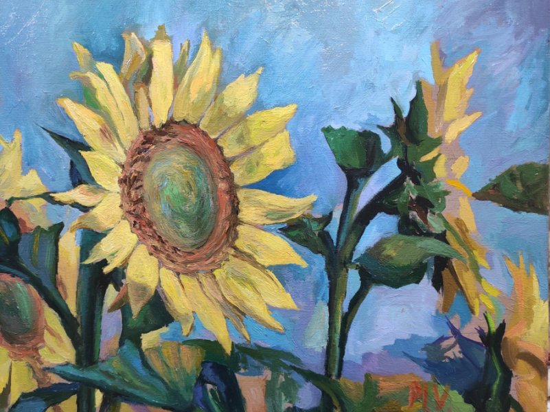 Additional view 1: Impressionism Flower Painting Sunflowers by painter Mykola Volchko oil canvas 