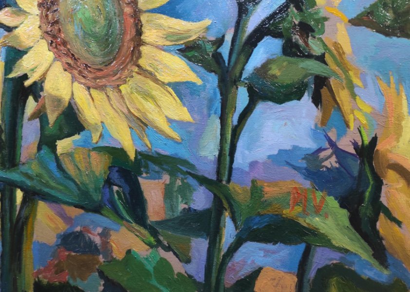 Additional view 2: Impressionism Flower Painting Sunflowers by painter Mykola Volchko oil canvas 