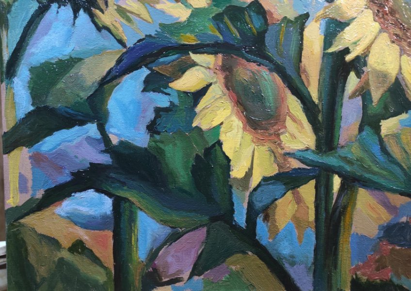Additional view 3: Impressionism Flower Painting Sunflowers by painter Mykola Volchko oil canvas 