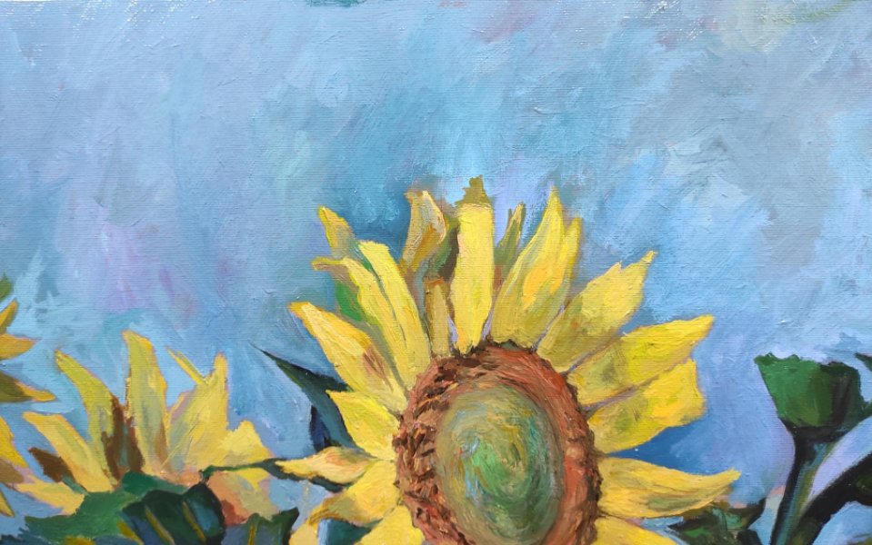 Additional view 6: Impressionism Flower Painting Sunflowers by painter Mykola Volchko oil canvas 