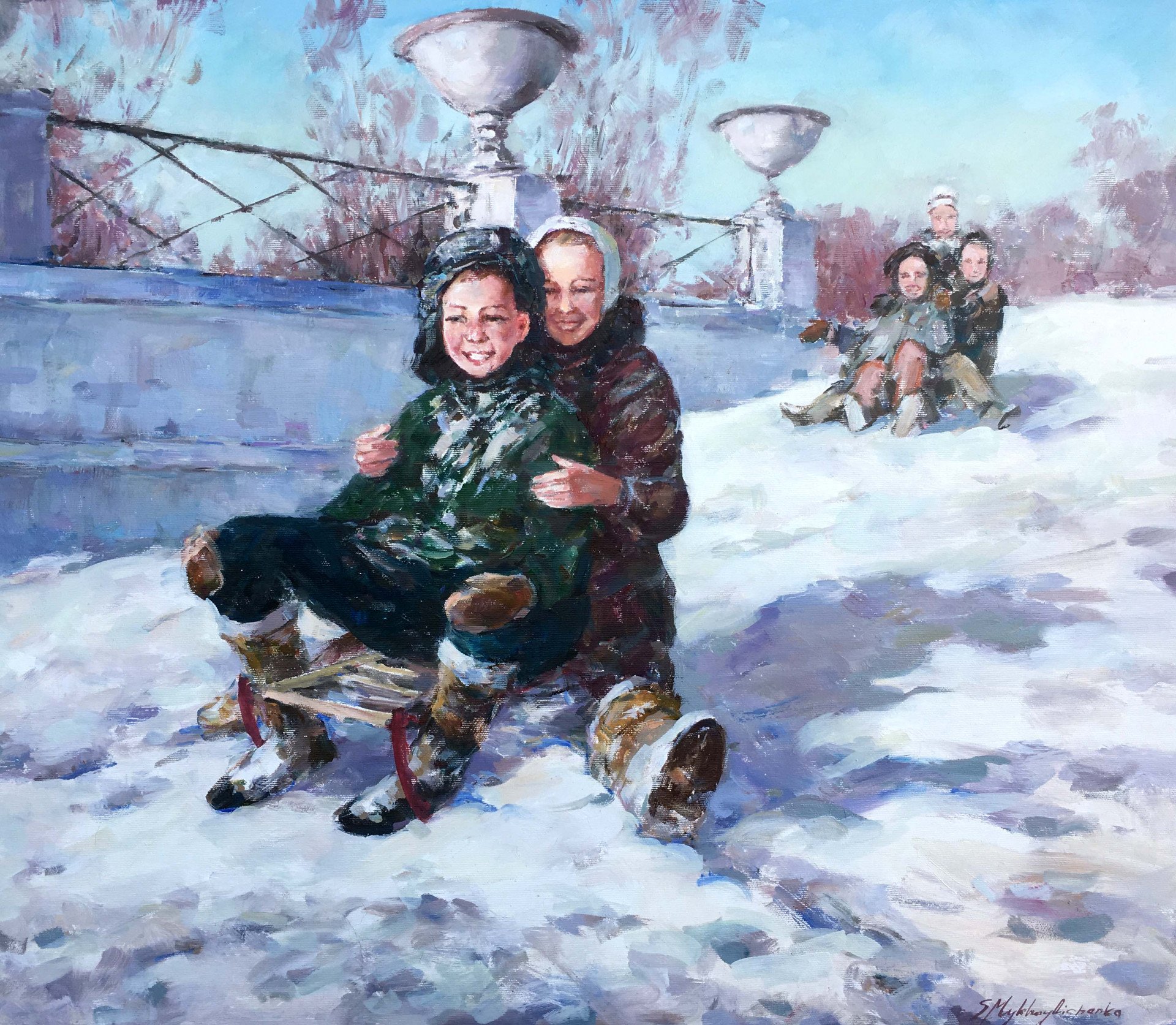 Oil painting Sledge Drawing - Andrii Zhyvodorov