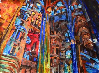 Malarstwo "Wnętrze Sagrada Familia", malarz Kateryna Bortsova akryl płótno w Jose Art Gallery