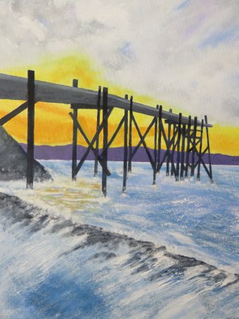 Painting "HOLYWOOD PIER AT SUNSET" by painter GEOFF WARKE oil canvas at Jose Art Gallery