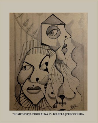 Graphique "Composition figurative 2", illustrateur Izabela Jereczyńska encre papier à la Jose Art Gallery